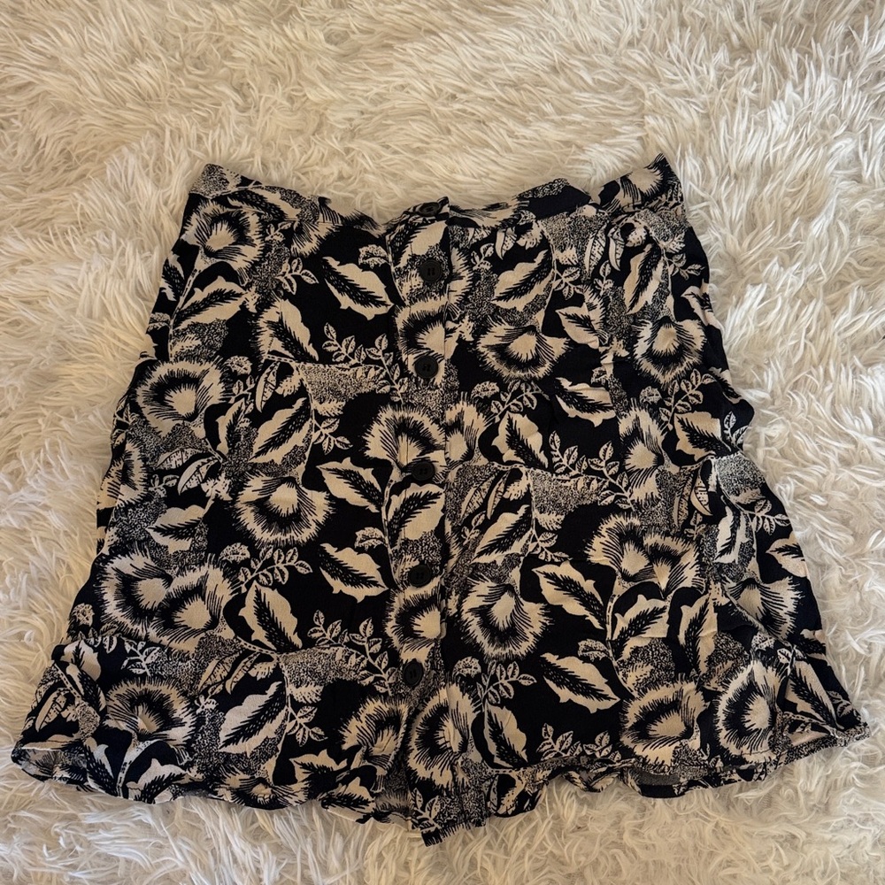 Mango Monochrome Floral High Waist Skirt